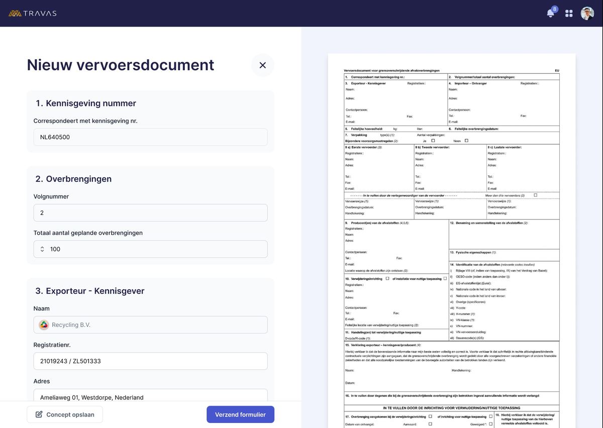 Vervoersdocument aanmaken met live Bijlage VII preview